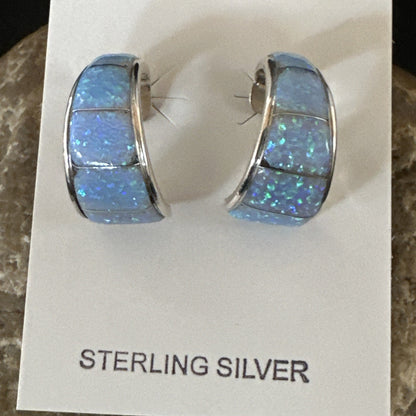 Blue Faux Opal Stud Inlay Navajo Sterling Silver Earrings 19261