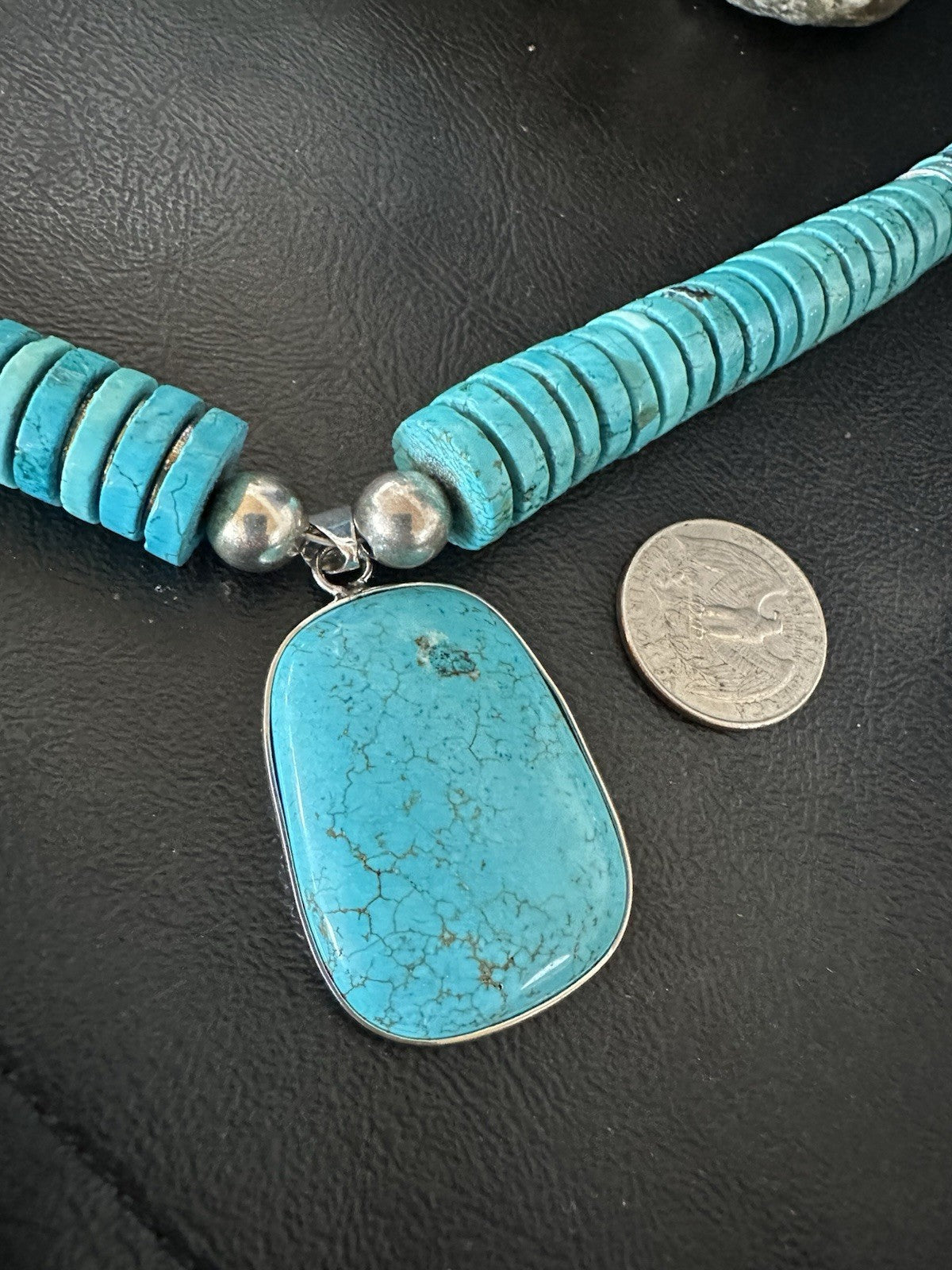 Old Pawn Turquoise Necklace Heavy Blue Old Pawn Santo Domingo Southwest 19442