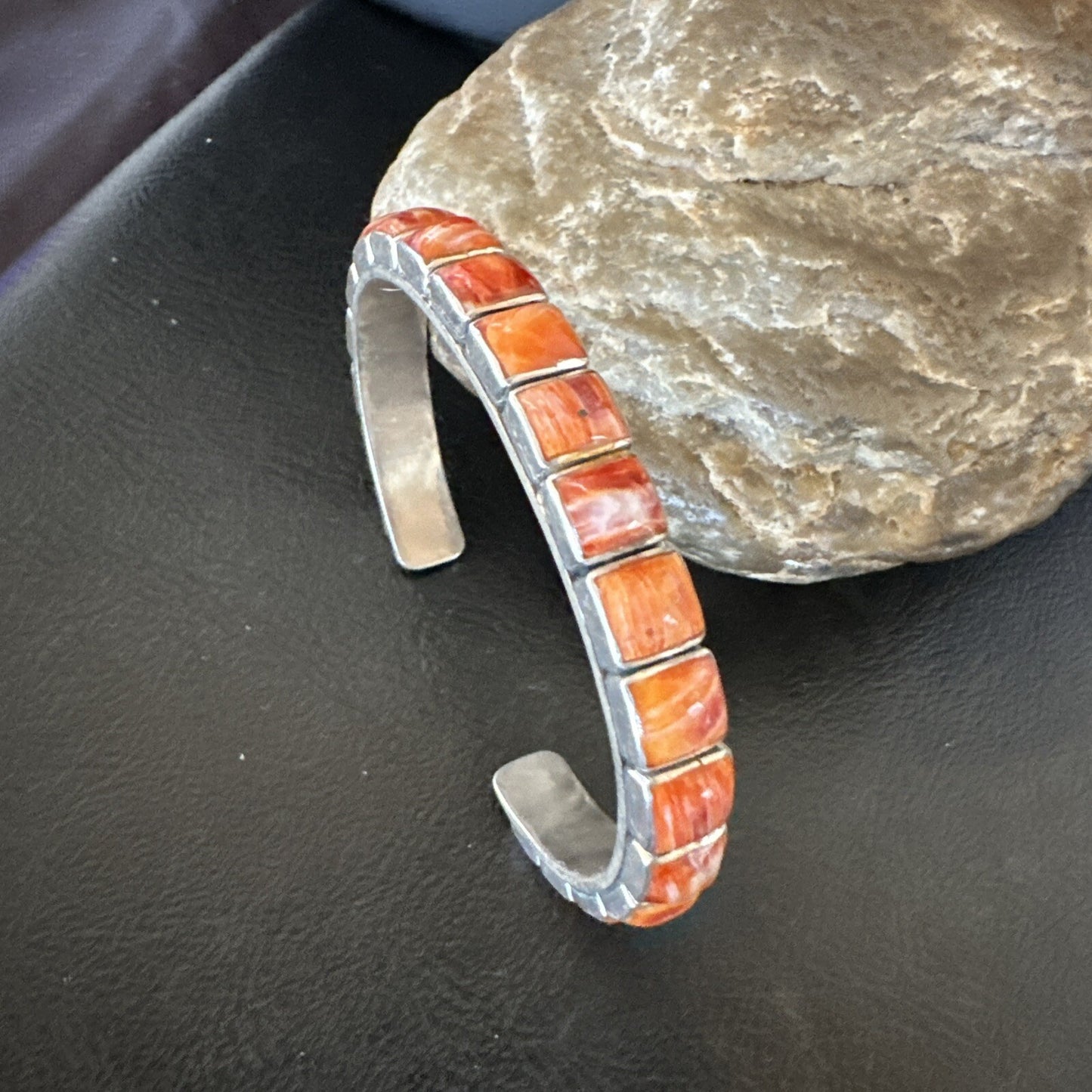 Womens Orange Red Spiny Oyster Southwestern Sterling Silver Cuff Bracelet 18376