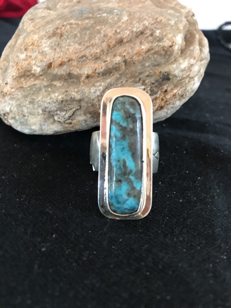Native American Navajo Sterling Silver Handmade Blue Turquoise Ring Sz 8