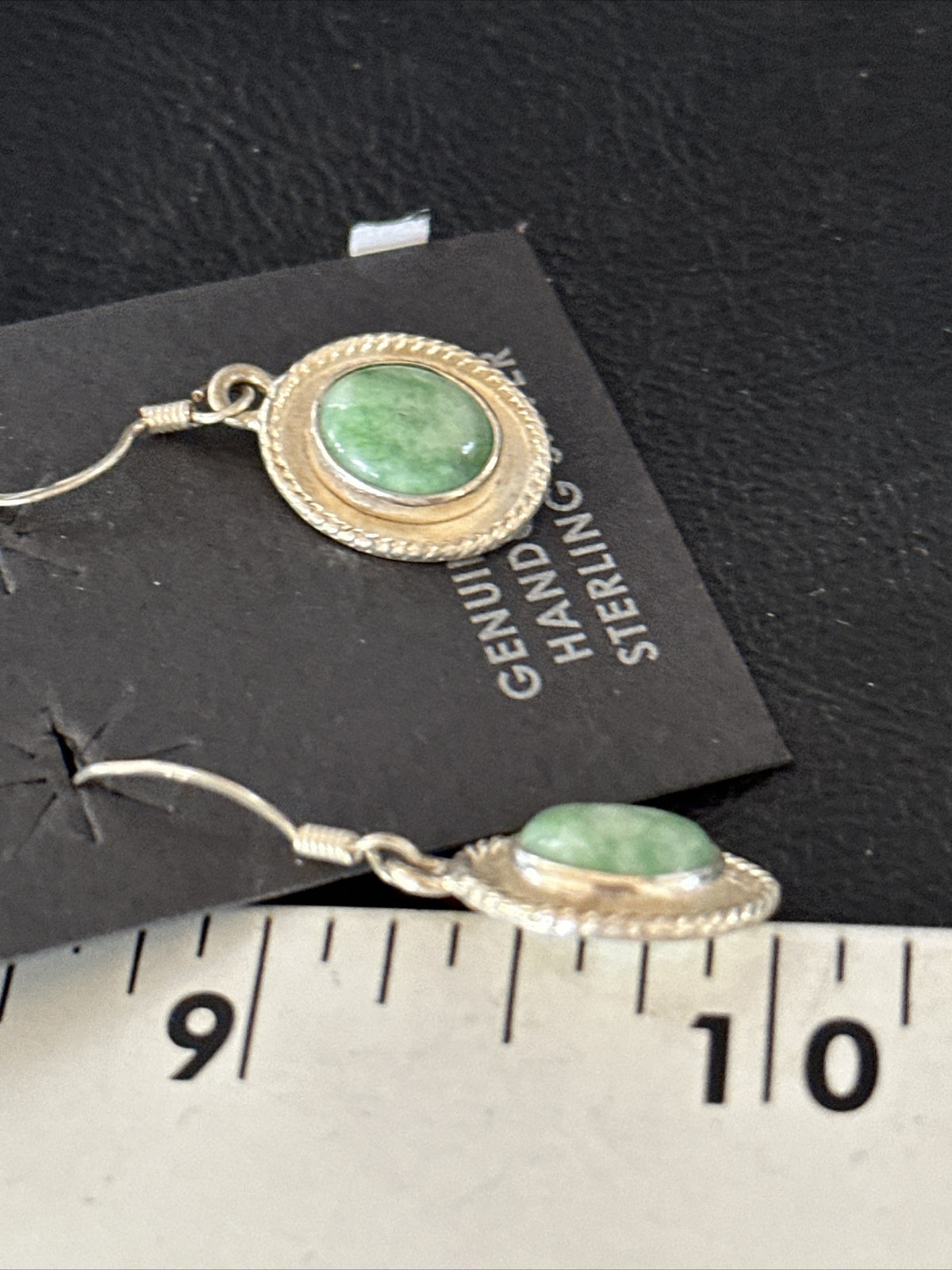 Navajo Green Turquoise Sterling Silver Dangle Earrings 14780