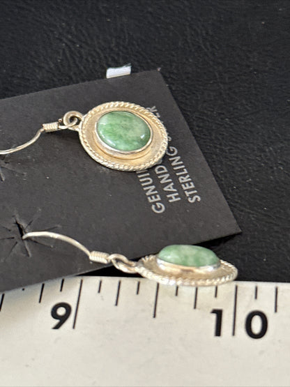 Navajo Green Turquoise Sterling Silver Dangle Earrings 14780