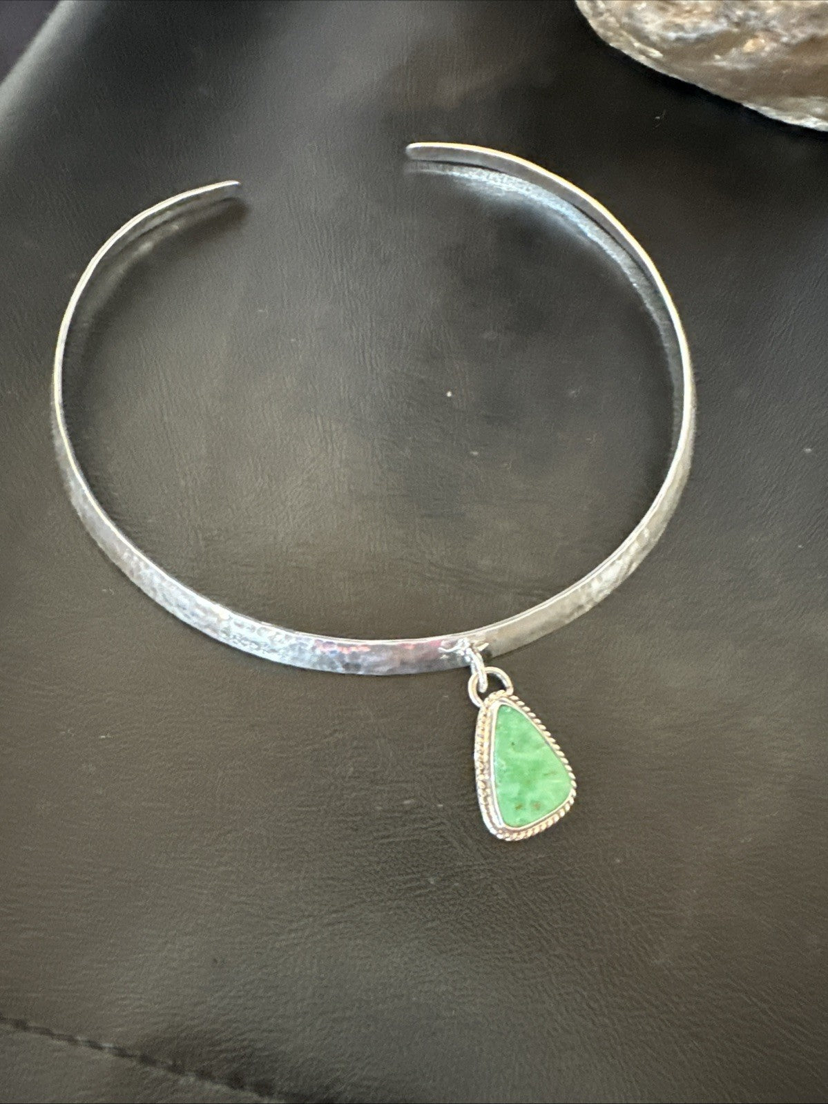 H Joe Navajo Sterling Silver Green Turquoise Collar Choker Necklace 15” 19437