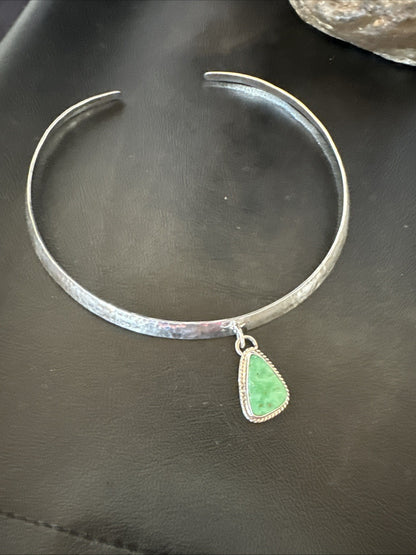 H Joe Navajo Sterling Silver Green Turquoise Collar Choker Necklace 15” 19437