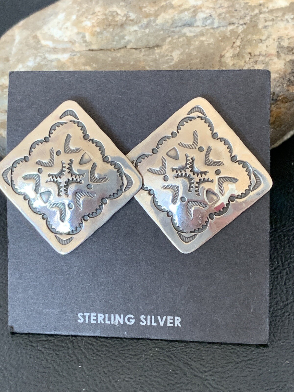 Womens Southwestern Sterling Silver Post Earrings 01655