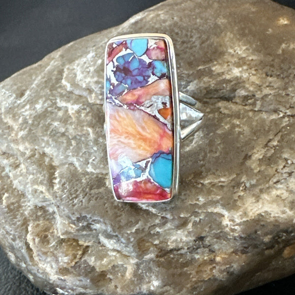 Blue Turquoise Spiny Oyster Southwestern Ring Size 7 | Sterling Silver | Authentic Native American Handmade | 18489