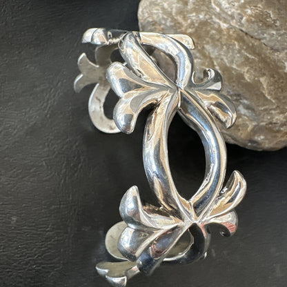 Native American Mens Navajo Sterling Silver Tufa Cast Cuff Bracelet 17814