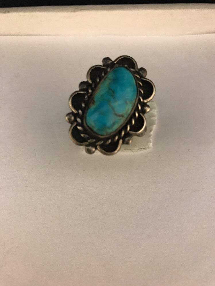 Blue Turquoise Southwestern Indian Sterling Silver Vintage Ring Size 8.5