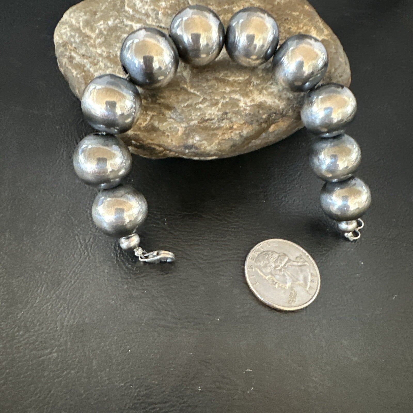 16mm Round Beads 7” Sterling Silver Beads Bracelet 17163
