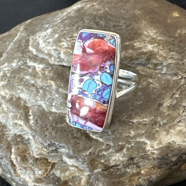 Blue Turquoise Spiny Oyster Southwestern Ring Size 7 | Sterling Silver | Authentic Native American Handmade | 18491