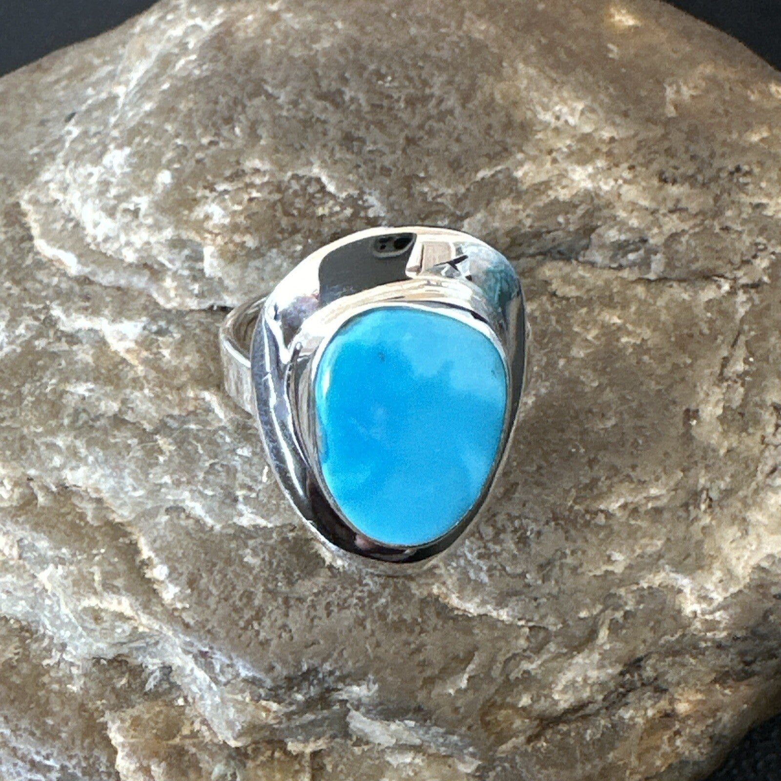 Southwestern Sterling Silver Blue Kingman Turquoise Ring Size 8 18523