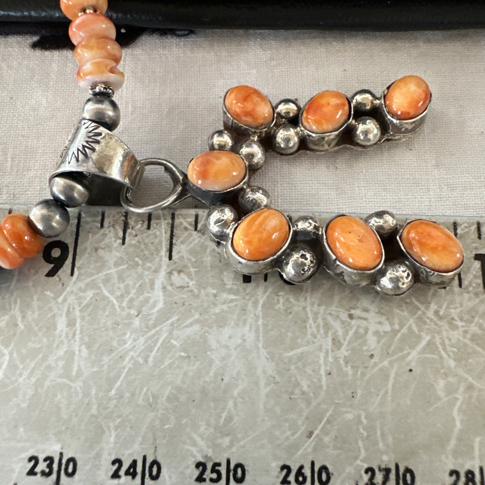 Orange Spiny Oyster Naja Pendant Navajo Pearls Sterling Silver Necklace 19669