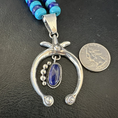 Mens Blue Lapis Turquoise Naja Pendant Navajo Sterling Silver Necklace 21" 17689