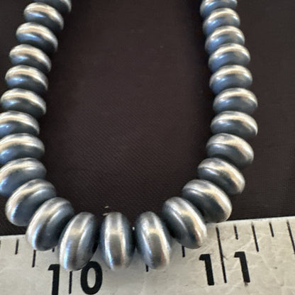 Native 8mm Saucer Sterling Silver Navajo Pearls 19" Hook Eye Cone Necklace 17823