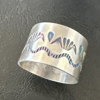 Mens Wedding Wide Band Navajo Stamped Sterling Silver Ring Size 14 19066