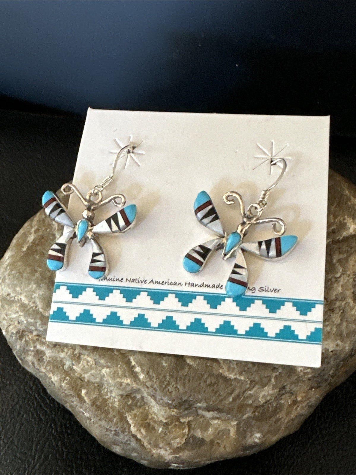 Butterfly Multicolor Turquoise MOP Inlay Sterling Silver Earrings 19815