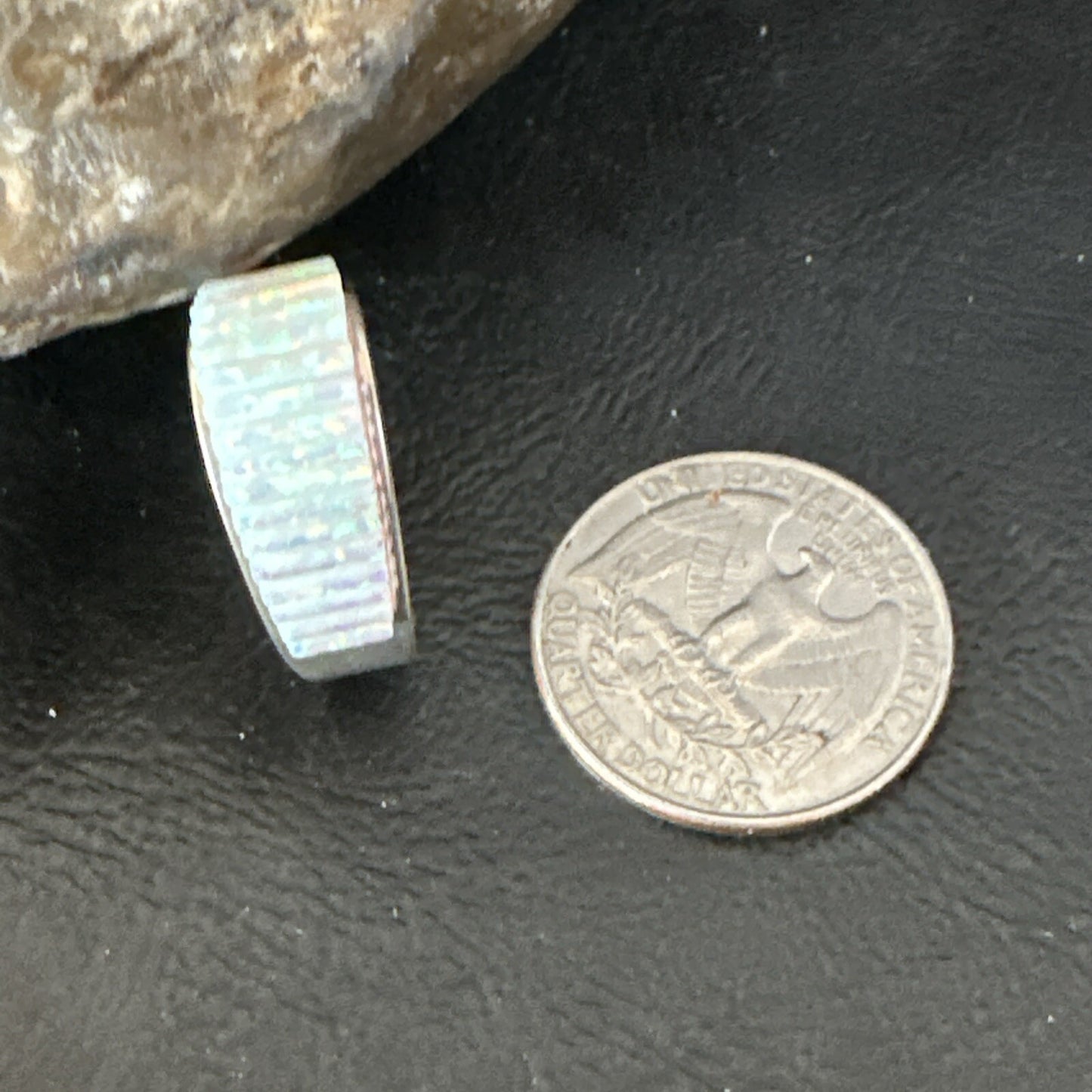 Blue Opal Navajo Sterling Silver Band Inlay Ring Size 6 18801