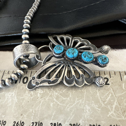 Butterfly Blue Kingman Turquoise Pendant Navajo Sterling Silver Necklace 19296
