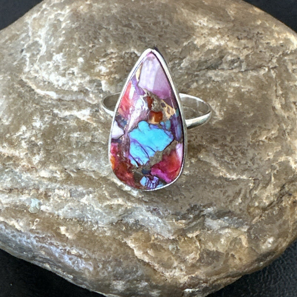 Blue Turquoise Spiny Oyster Southwestern Ring Size 11 | Sterling Silver | Authentic Native American Handmade | 18454