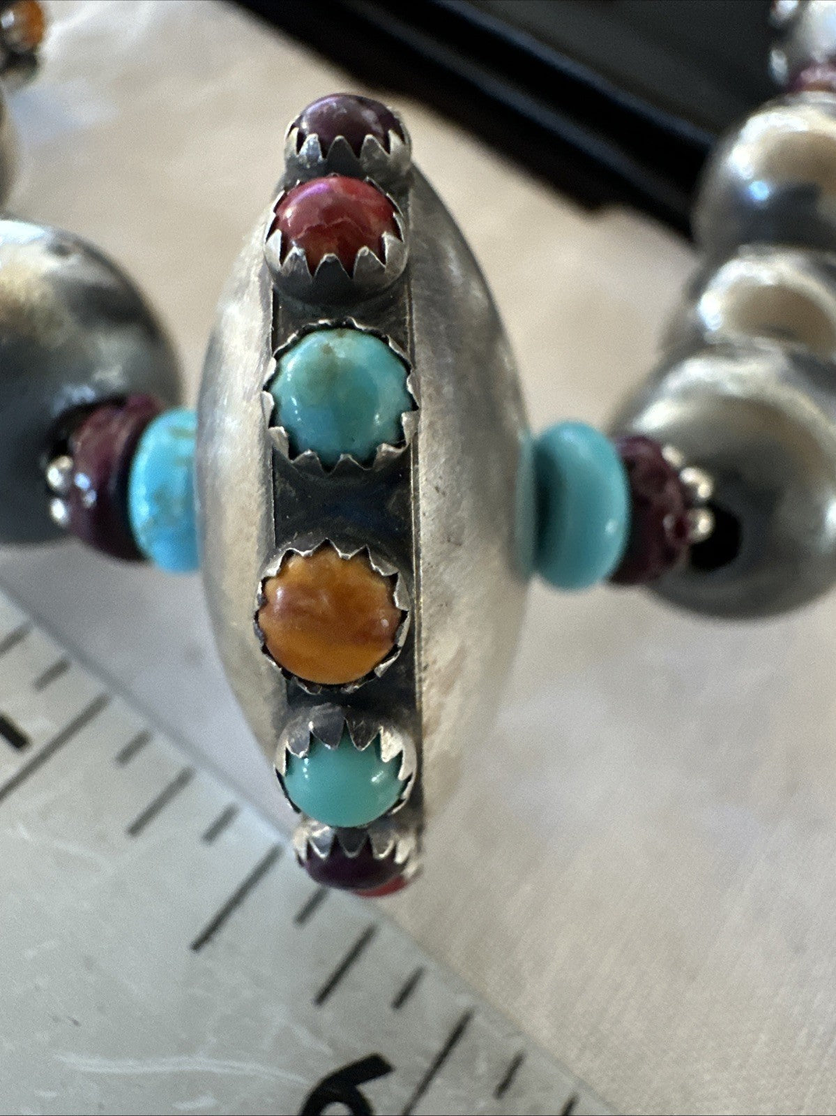 Multicolor Spiny Navajo Pearls Turquoise Sterling Silver Necklace 23” 19447