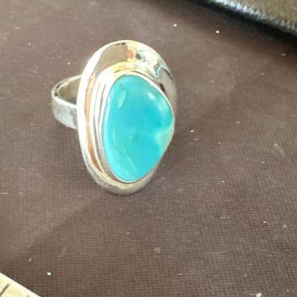 Southwestern Sterling Silver Blue Kingman Turquoise Ring Size 8 18522