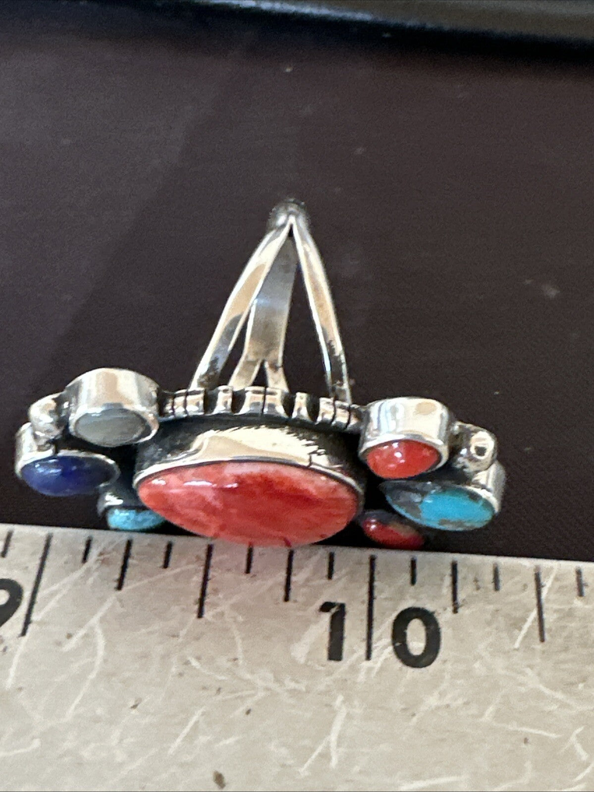 Cluster Blue Turquoise Spiny Oyster Onyx Sterling Silver Ring Size 9 18561