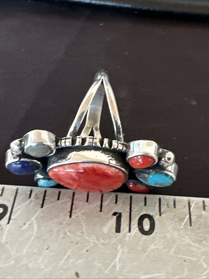 Cluster Blue Turquoise Spiny Oyster Onyx Sterling Silver Ring Size 9 18561
