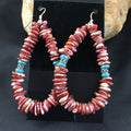 Turquoise Spiny Oyster Navajo Earrings 2.25" | Sterling Silver | Authentic Native American Handmade | 01967