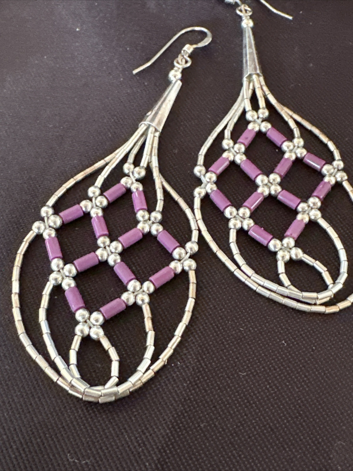 Stone 3 Strand Heishi Liquid Sterling Silver Dangle Earrings 17738