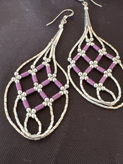 Stone 3 Strand Heishi Liquid Sterling Silver Dangle Earrings 17738