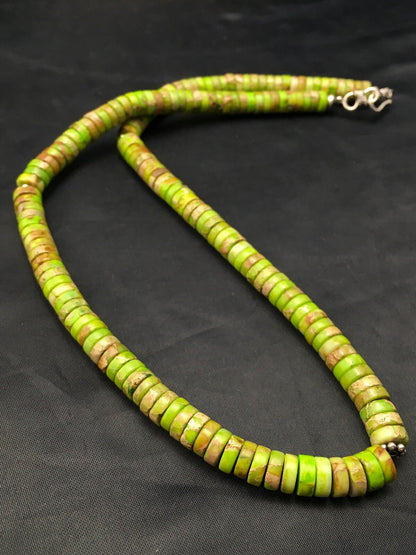 Native Green Gaspeite Stabilized Navajo Sterling Silver Necklace 20" 04337