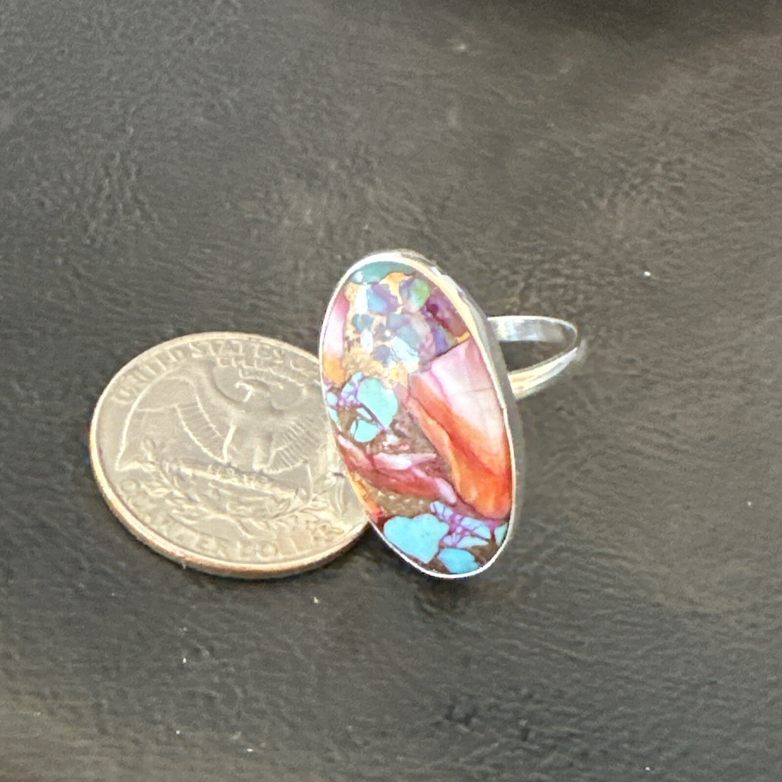 Blue Turquoise Spiny Oyster Southwestern Sterling Silver Ring Size 8 18428