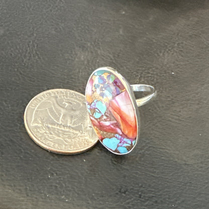Blue Turquoise Spiny Oyster Southwestern Sterling Silver Ring Size 8 18428