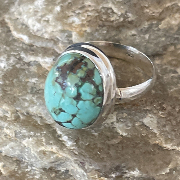 Blue Spiderweb Turquoise Navajo Ring Size 6.5 | Sterling Silver | Authentic Native American Handmade | 11439