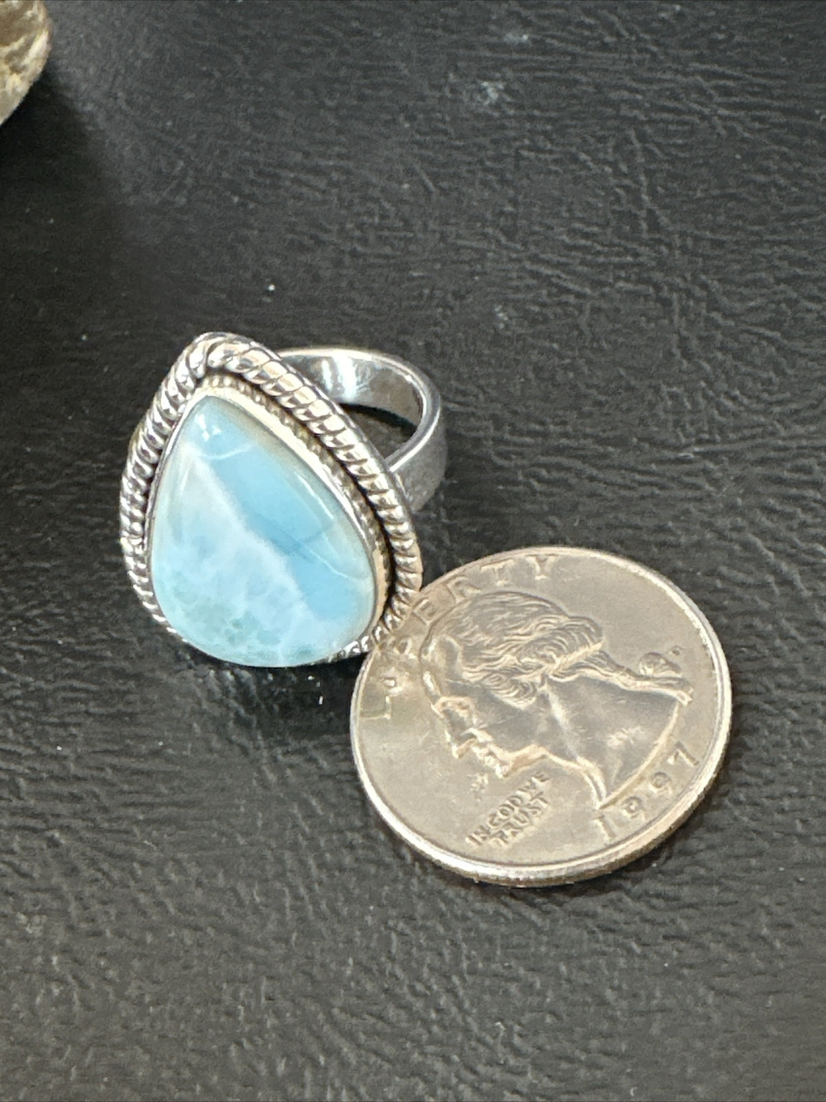 Womens Blue Larimar Navajo Sterling Silver Ring Size 9 17675