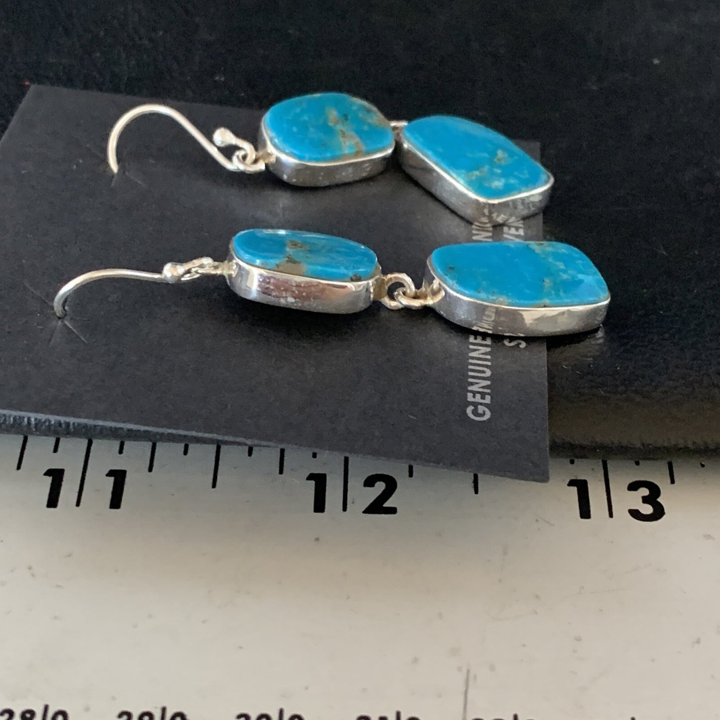 Kingman Turquoise Handmade Navajo Sterling Silver Dangle Earrings 1.5" 14010