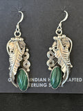 Green Malachite Navajo Dangle Earrings | Sterling Silver | Authentic Native American Handmade | 14761