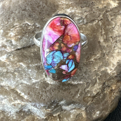 Blue Turquoise Spiny Oyster Southwestern Sterling Silver Ring Size 11 18451