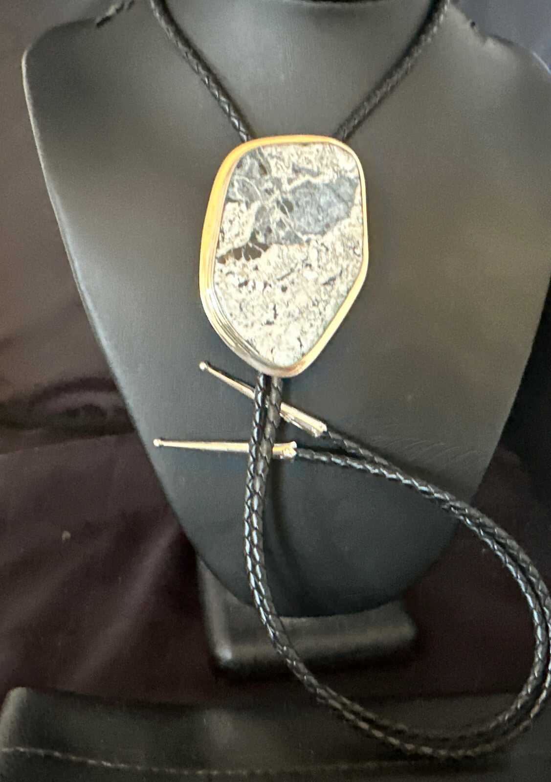 Mens BOLO TIE WHITE BUFFALO TURQUOISE Sterling Silver Navajo 3in 15004