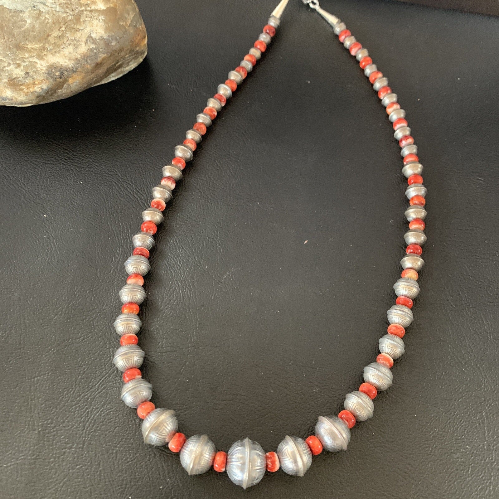 Red Spiny Oyster Sterling Silver Beads Bead Necklace 95607