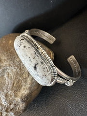White Buffalo Turquoise Navajo Cuff Bracelet 7" | Sterling Silver | Authentic Native American Handmade | 19383