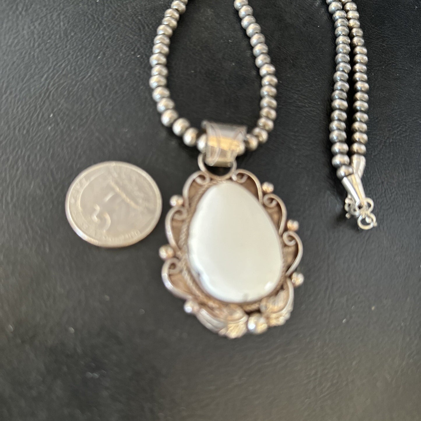 Men White Buffalo Turquoise Pendant Sterling Silver Beads Necklace 14229