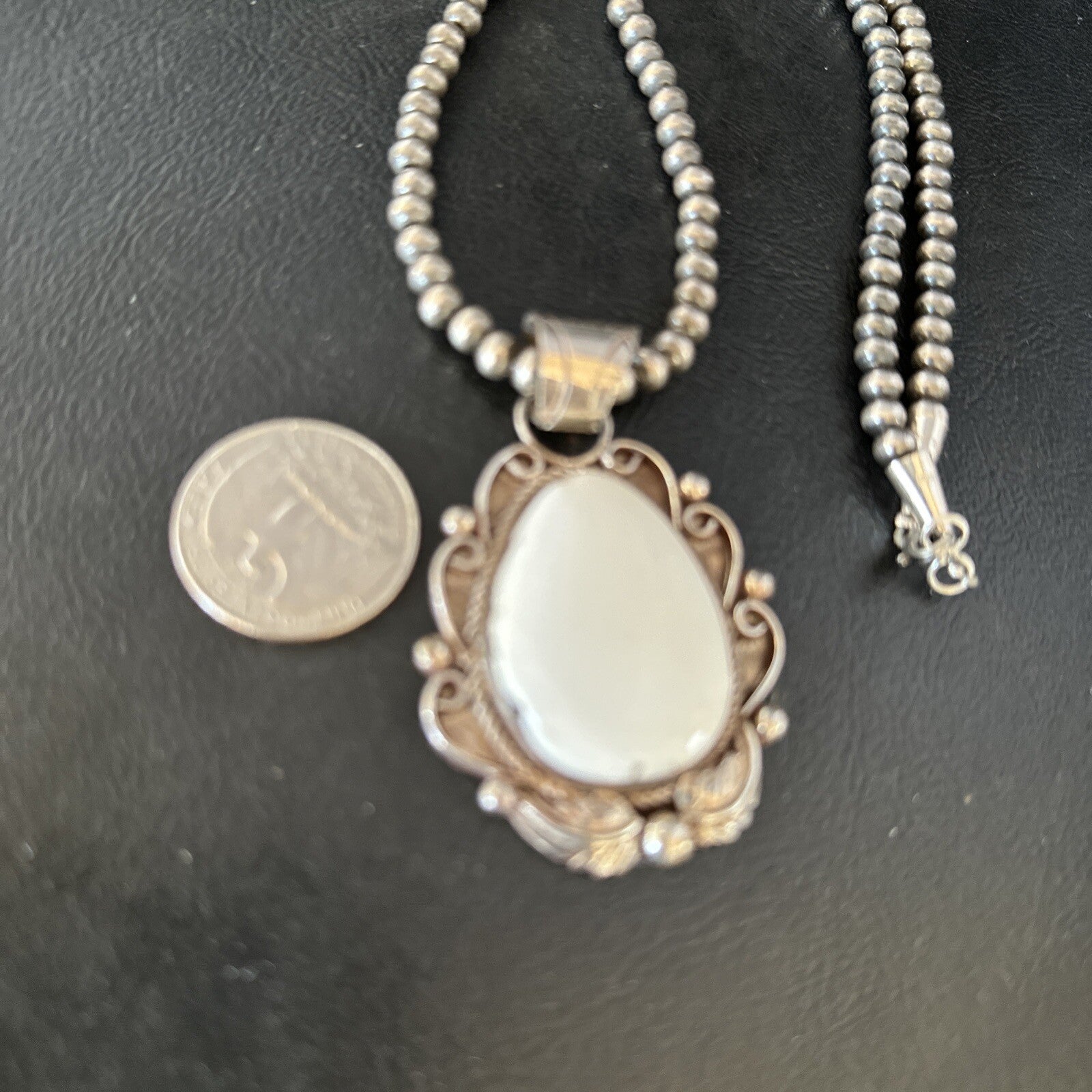 Men White Buffalo Turquoise Pendant Sterling Silver Beads Necklace 14229