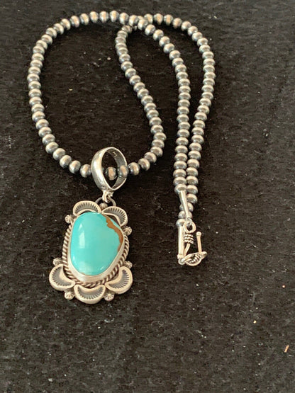Mens Navajo Pearls Sterling Silver Royston Turquoise Necklace Pendant 04306