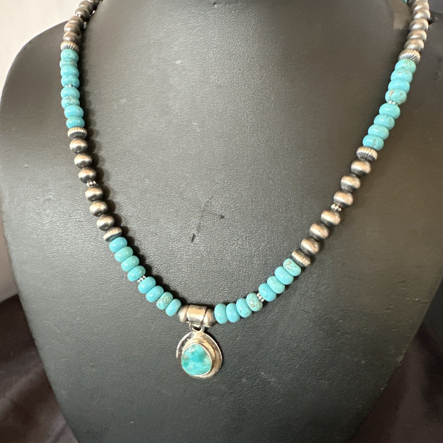 WoMens Blue Kingman Turquoise Pendant Navajo Sterling Silver Necklace 21" 18149
