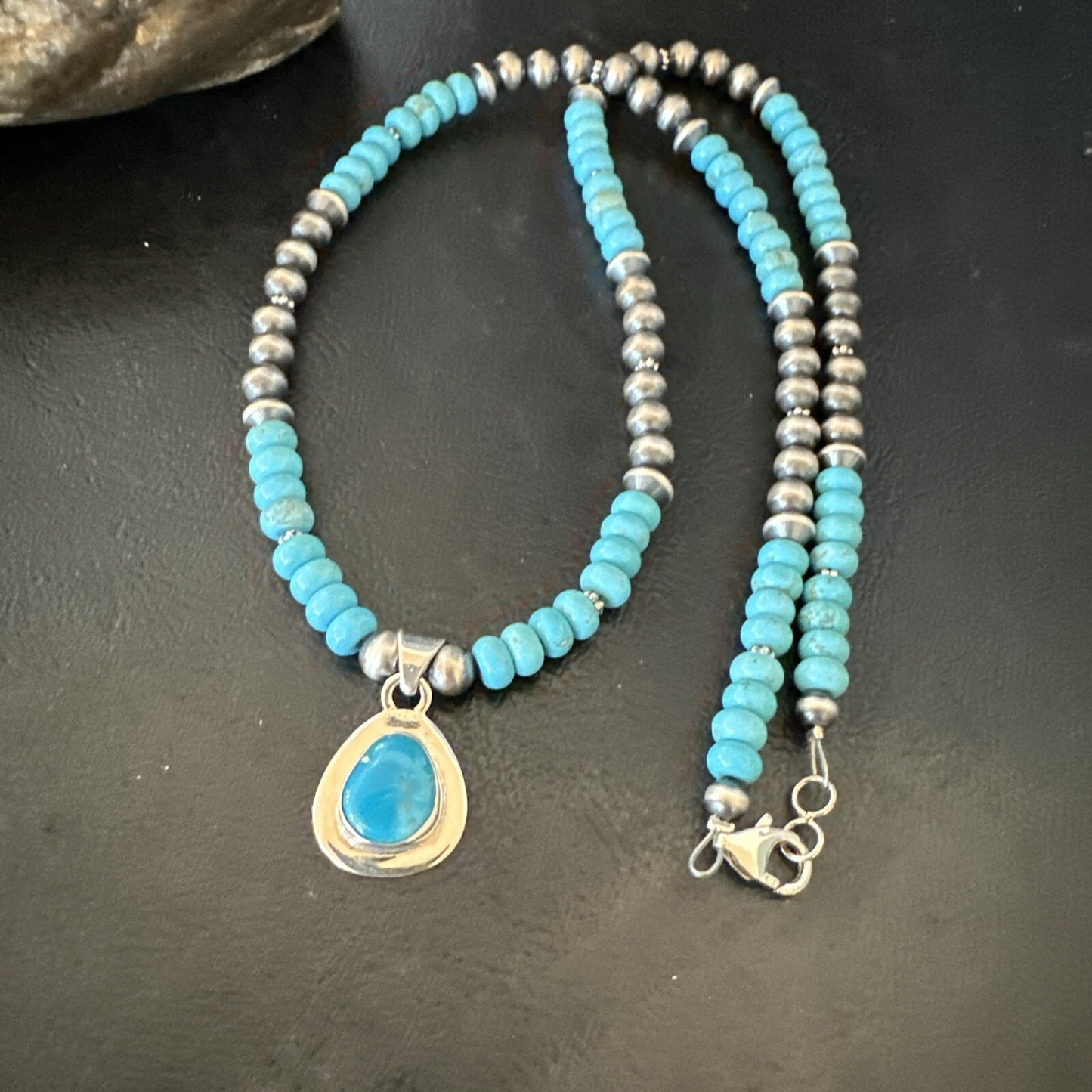 WoMens Blue Kingman Turquoise Pendant Navajo Sterling Silver Necklace 21" 18426