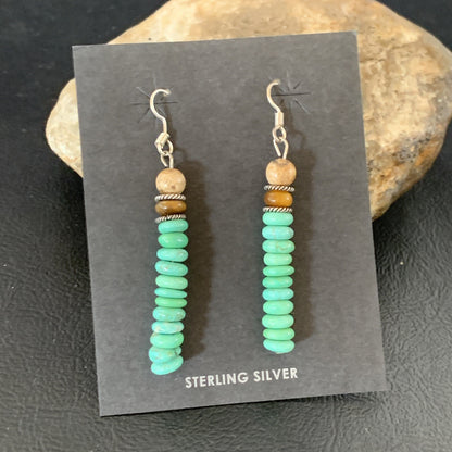 Green Turquoise & Picture Jasper Bead Navajo Sterling Silver Earrings 04080