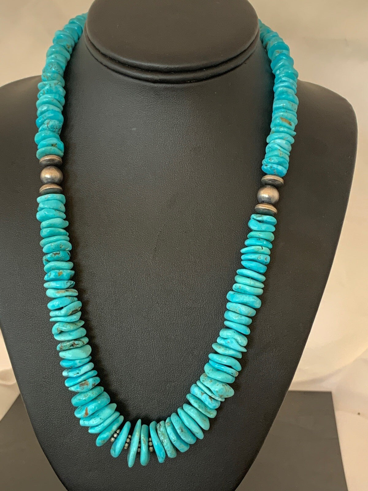 Turquoise Graduated Navajo Pearls Sterling Silver Native American Necklace 4209