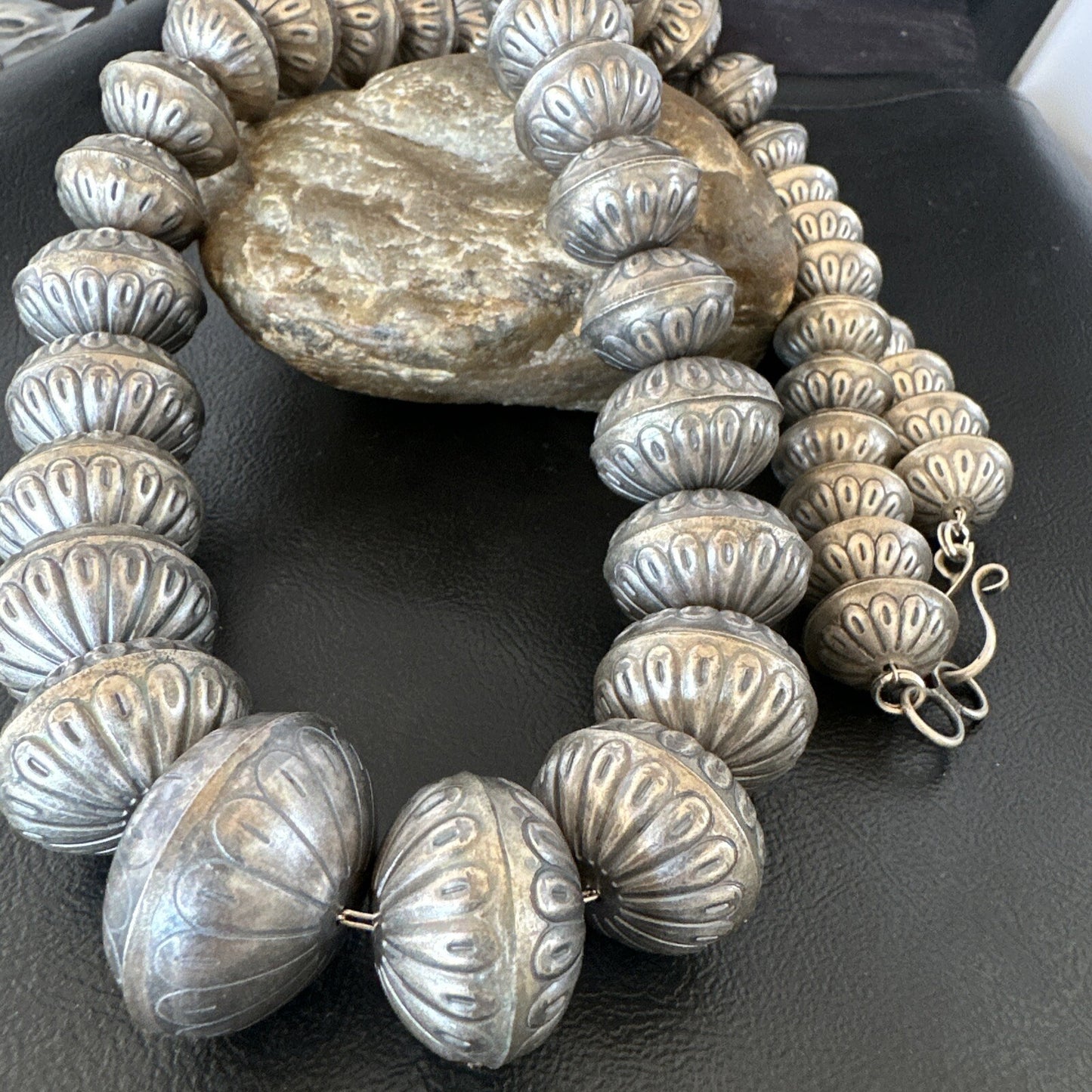 Navajo Pearls Handmade Stamped Graduated Sterling Silver 30" Necklace 16800