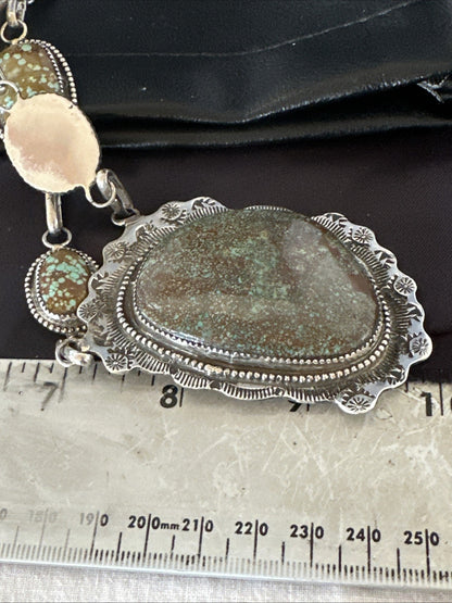 Mens Women Blue Turquoise #8 Navajo 25" Sterling Silver Lariat Necklace 19068